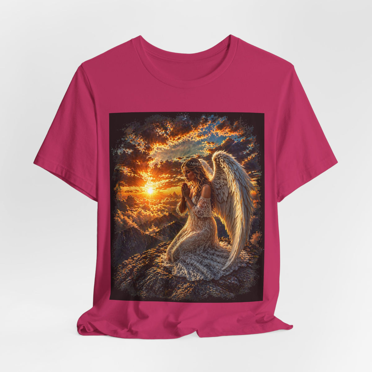 Angel Prayer T‑Shirt — Serene Sunset Guardian Angel Tee