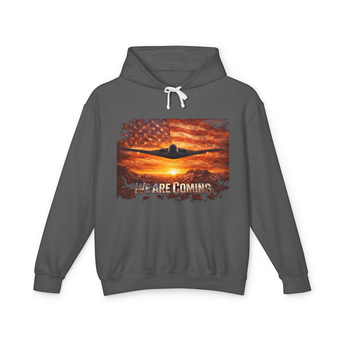 USA B2 Spirt--Airplane Sunset Hoodie — "Wherever I Roam" Vintage Flag Pilot Sweatshirt