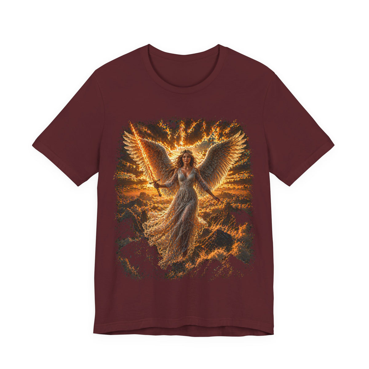 Angel Wings Graphic Tee — Fiery Guardian Angel Design