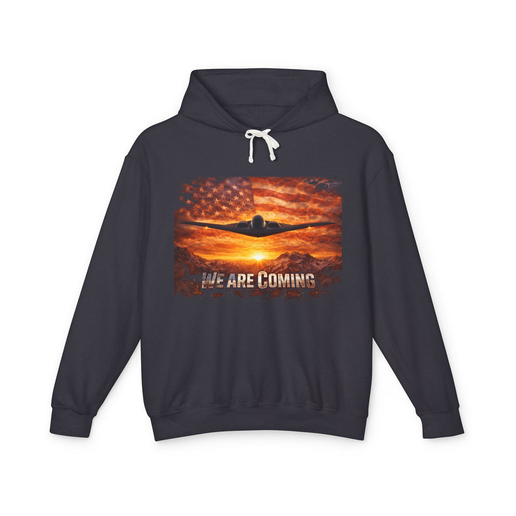 USA B2 Spirt--Airplane Sunset Hoodie — "Wherever I Roam" Vintage Flag Pilot Sweatshirt