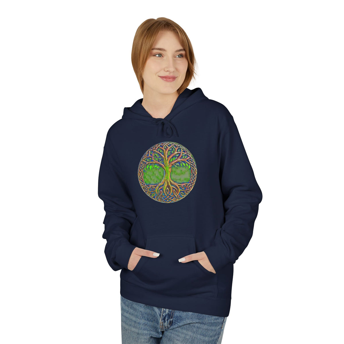 Yggdrasil Tree of Life Cotton Hoodie — Nature-Inspired Green Woodland Graphic