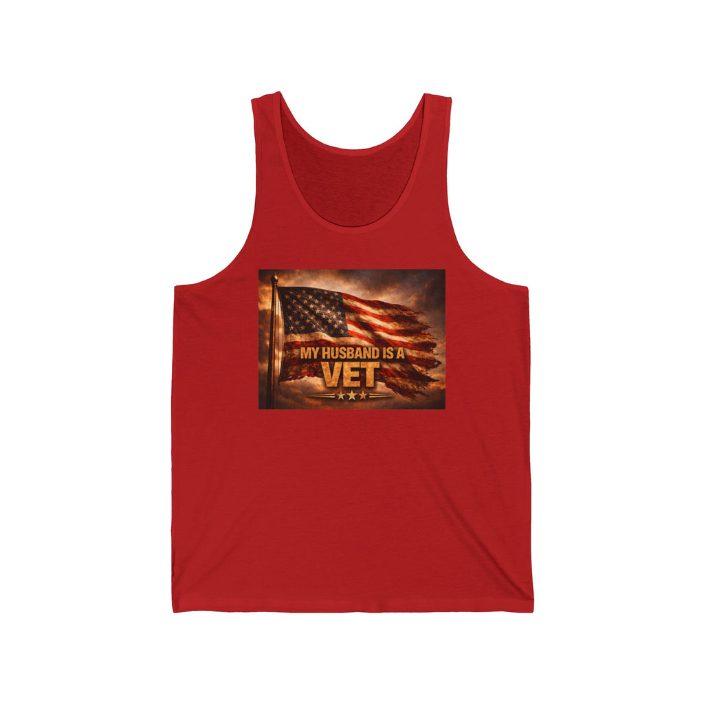 Veteran Wife Tank Top - "My Husband Is A Vet" American Flag Patriotic Tank