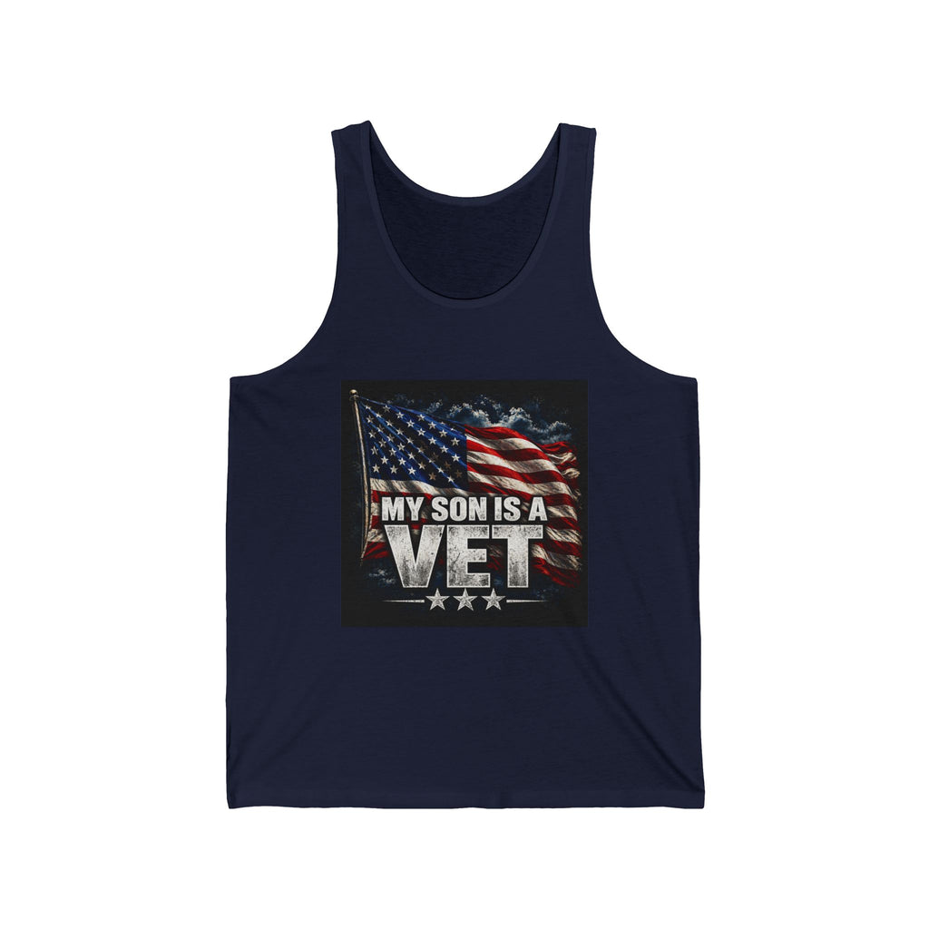 My Son Is A Vet Tank Top – Patriotic American Flag Veteran Pride