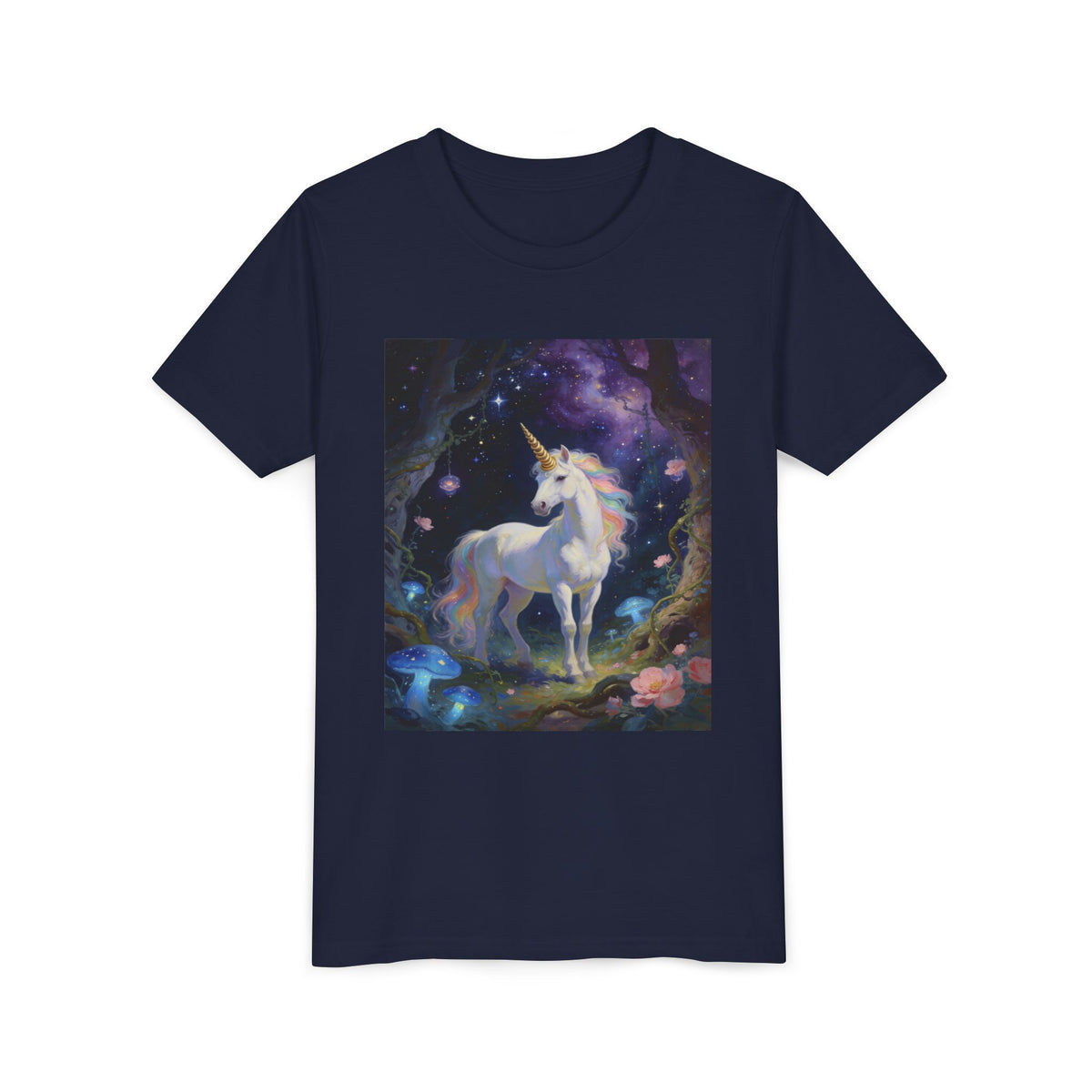Youth Unicorn Tee — Magical Night Forest Unicorn Graphic Shirt
