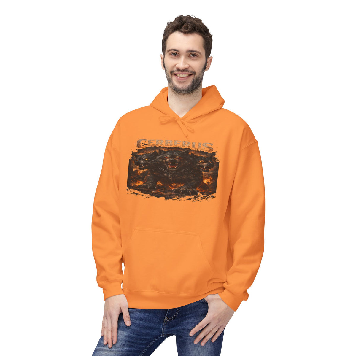 Gerberus Mythic Dog Hoodie — Fiery Cerberus Graphic Sweatshirt