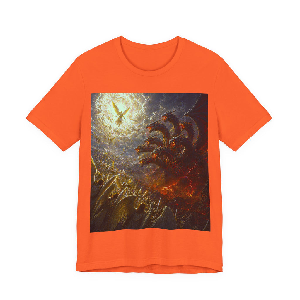 Apocalyptic Angel vs. Satan the 7 headed Dragon Graphic  T-Shirt
