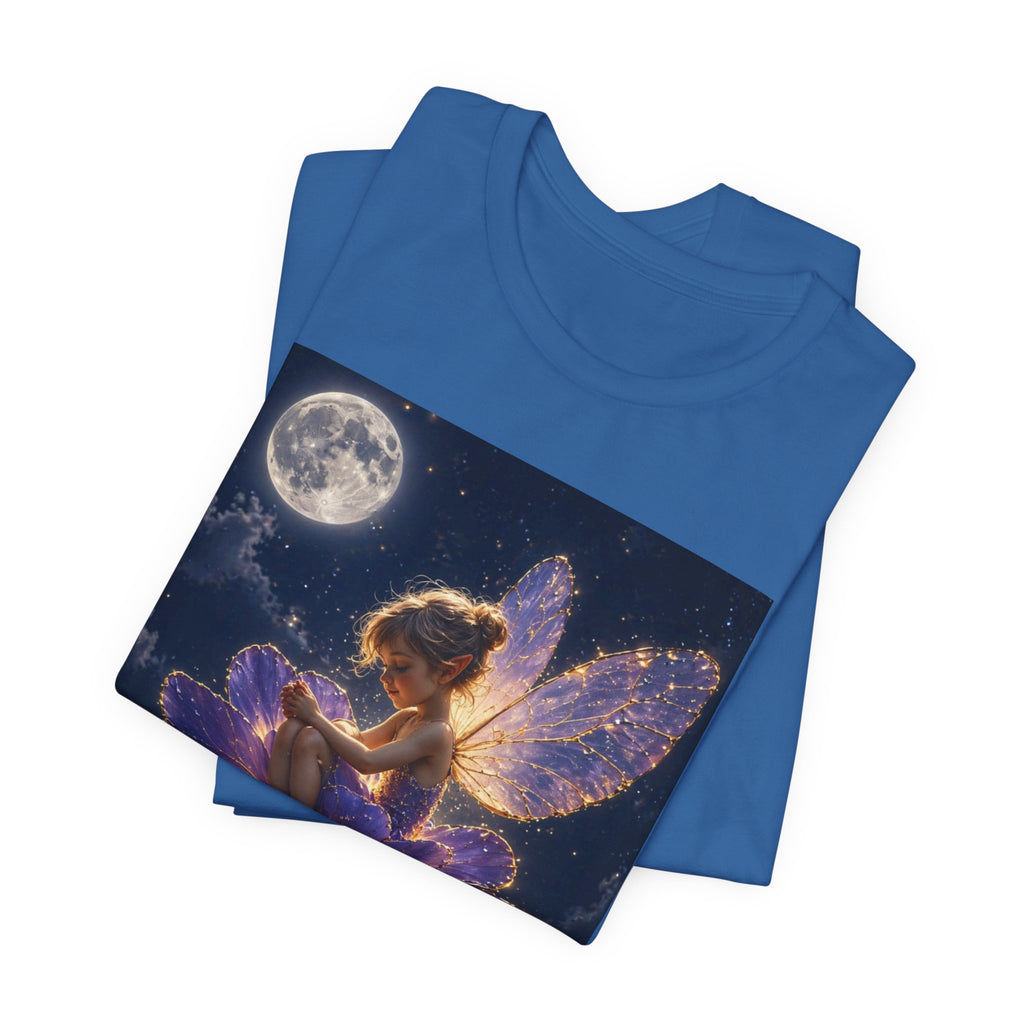 Fairy Night T-Shirt — Moonlit Fairy on Purple Flower