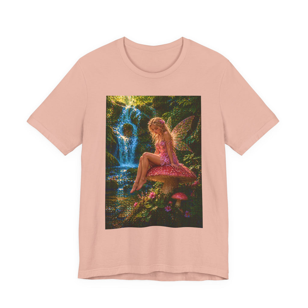 Fairy Garden T-Shirt – Enchanted Pink Fairy by Waterfall