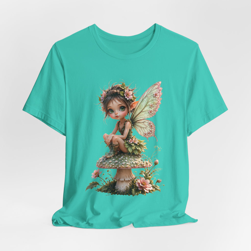 Fairy Mushroom Tee — Cute Woodland Fairy Sitting on Toadstool Graphic T-Shirt