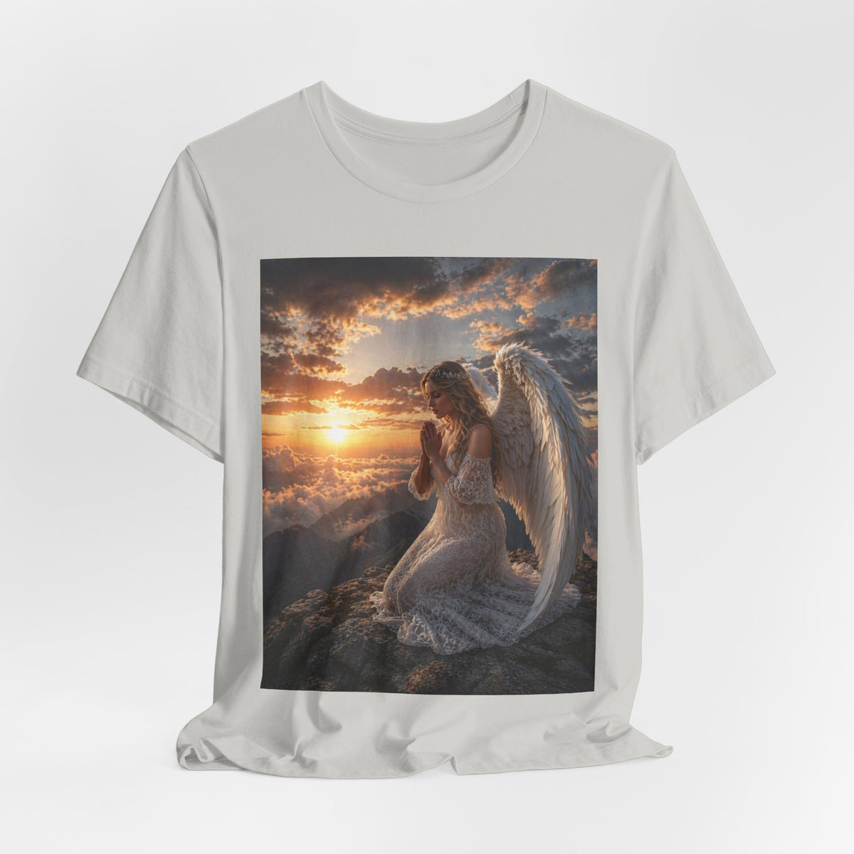 Angel Prayer T‑Shirt — Serene Winged Angel Sunset Tee