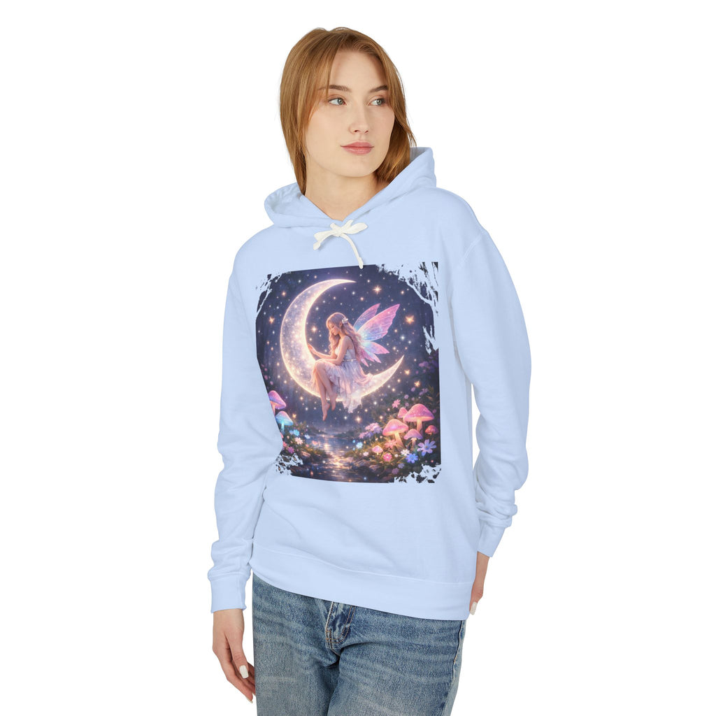 Fairy on the Moon Hoodie — Magical Mushroom Night Sky Pullover