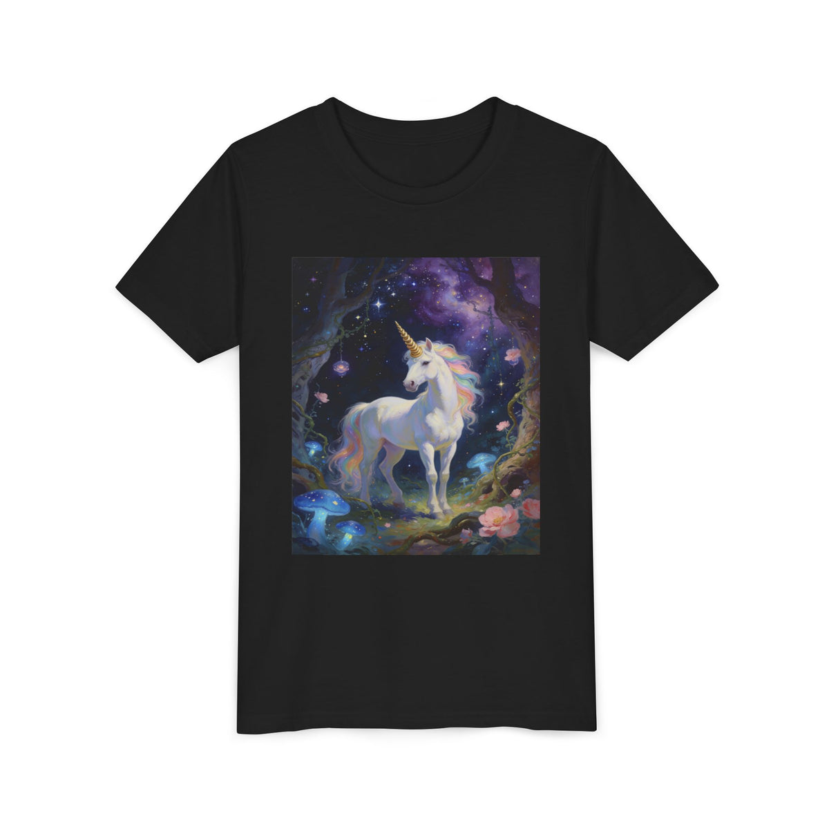 Youth Unicorn Tee — Magical Night Forest Unicorn Graphic Shirt