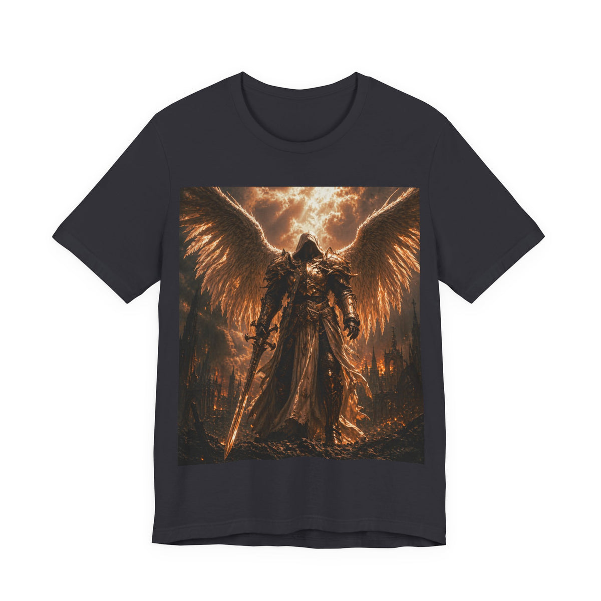 Angel of Fury Graphic Tee — Dark Fantasy Winged Warrior T‑Shirt