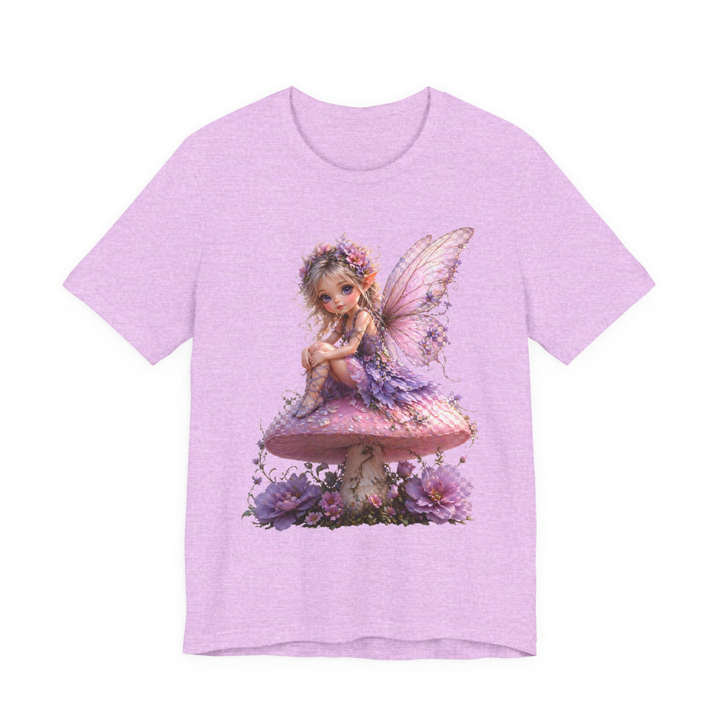 Fairy on Mushroom T-Shirt — Cute Pink Butterfly Fairy Graphic Tee for Kids & Adults