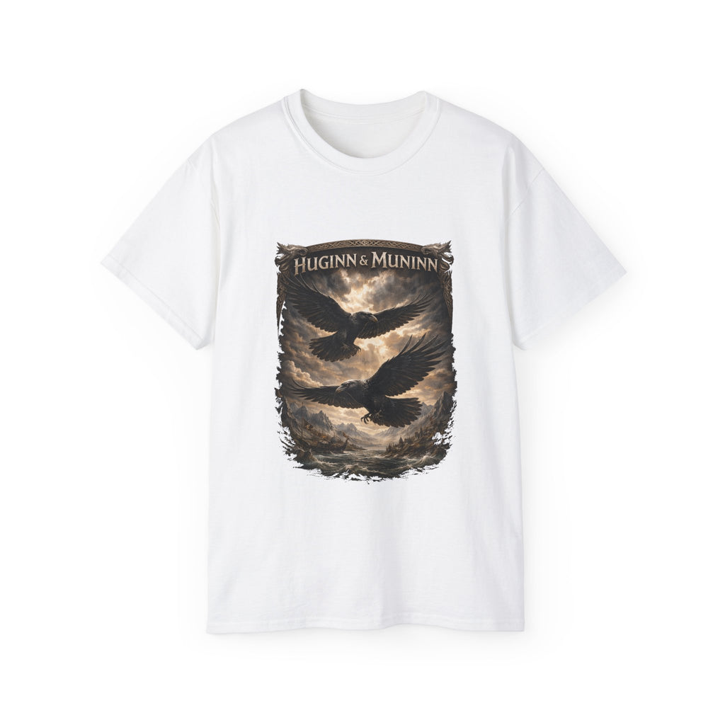 Huginn and Muninn,  are two ravens in Norse mythology who are helping spirits of the god Odin- Cotton Tee