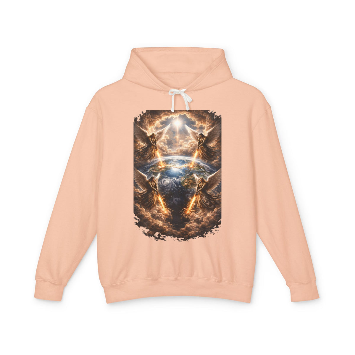 Revelation 7:1 Four angels standing on the four corners of the earth as seen from heaven Apocalyptic Earth Graphic Hoodie — Cosmic Storms, Lightning & Angelic Light