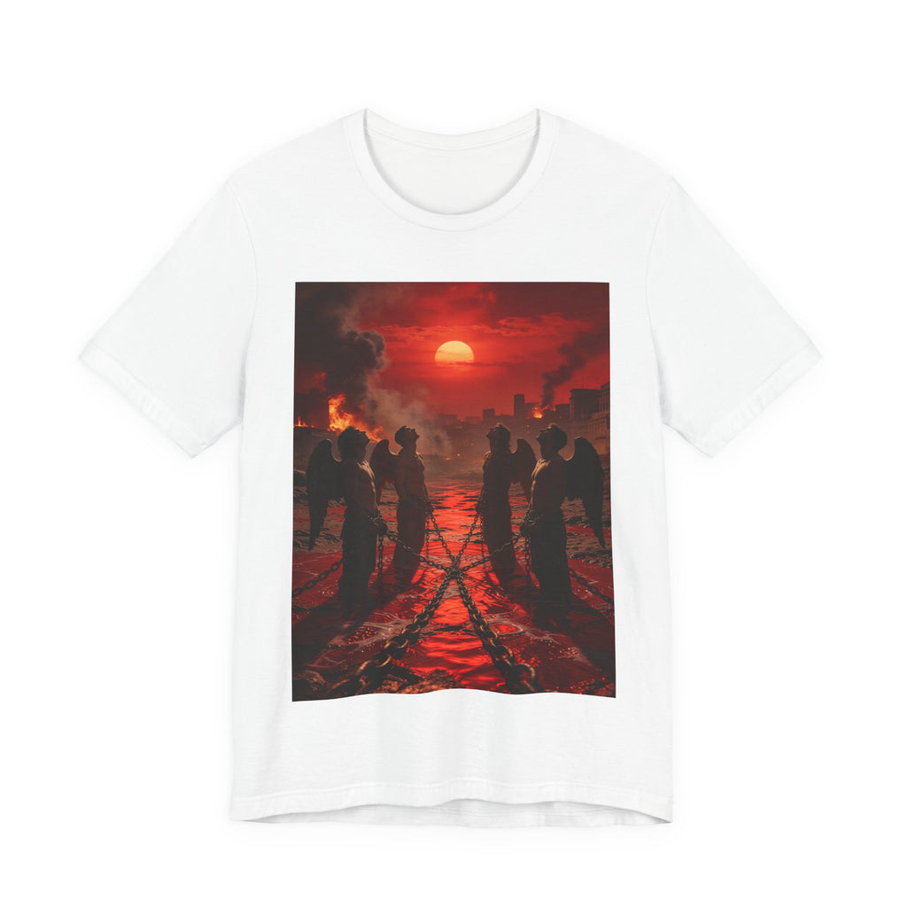 T-Shirt — Revelation 9 reveals four fallen angels bound in the Euphrates River, awaiting God’s appointed time to bring judgment.