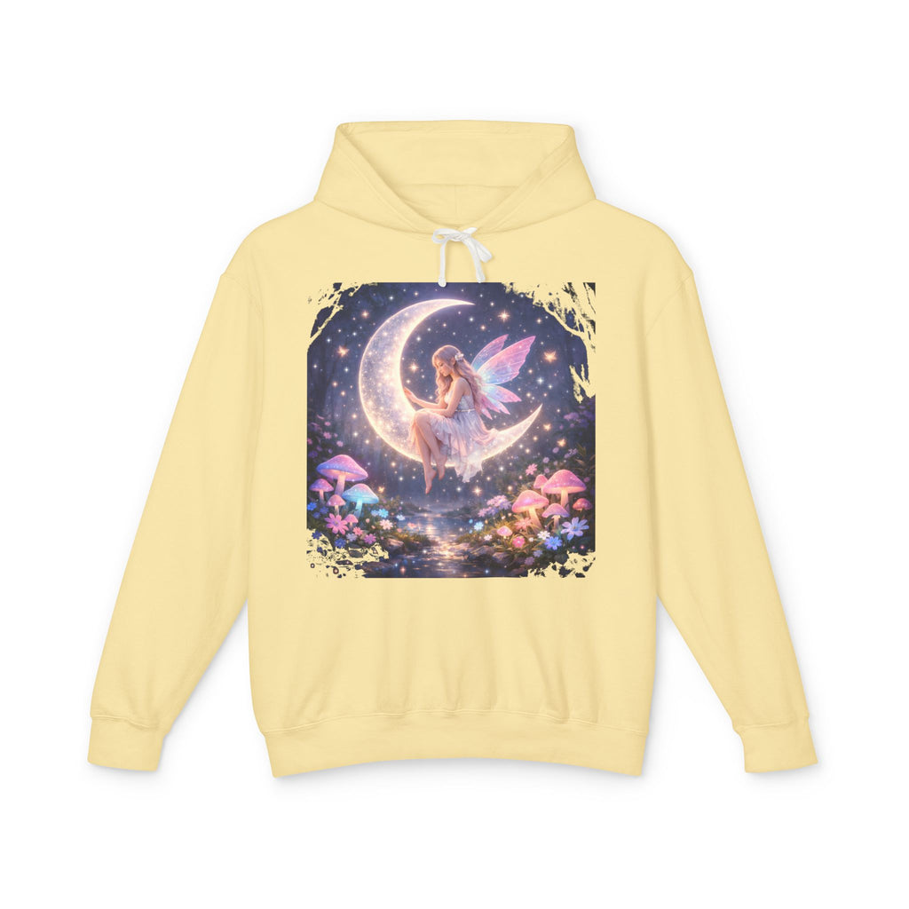 Fairy on the Moon Hoodie — Magical Mushroom Night Sky Pullover