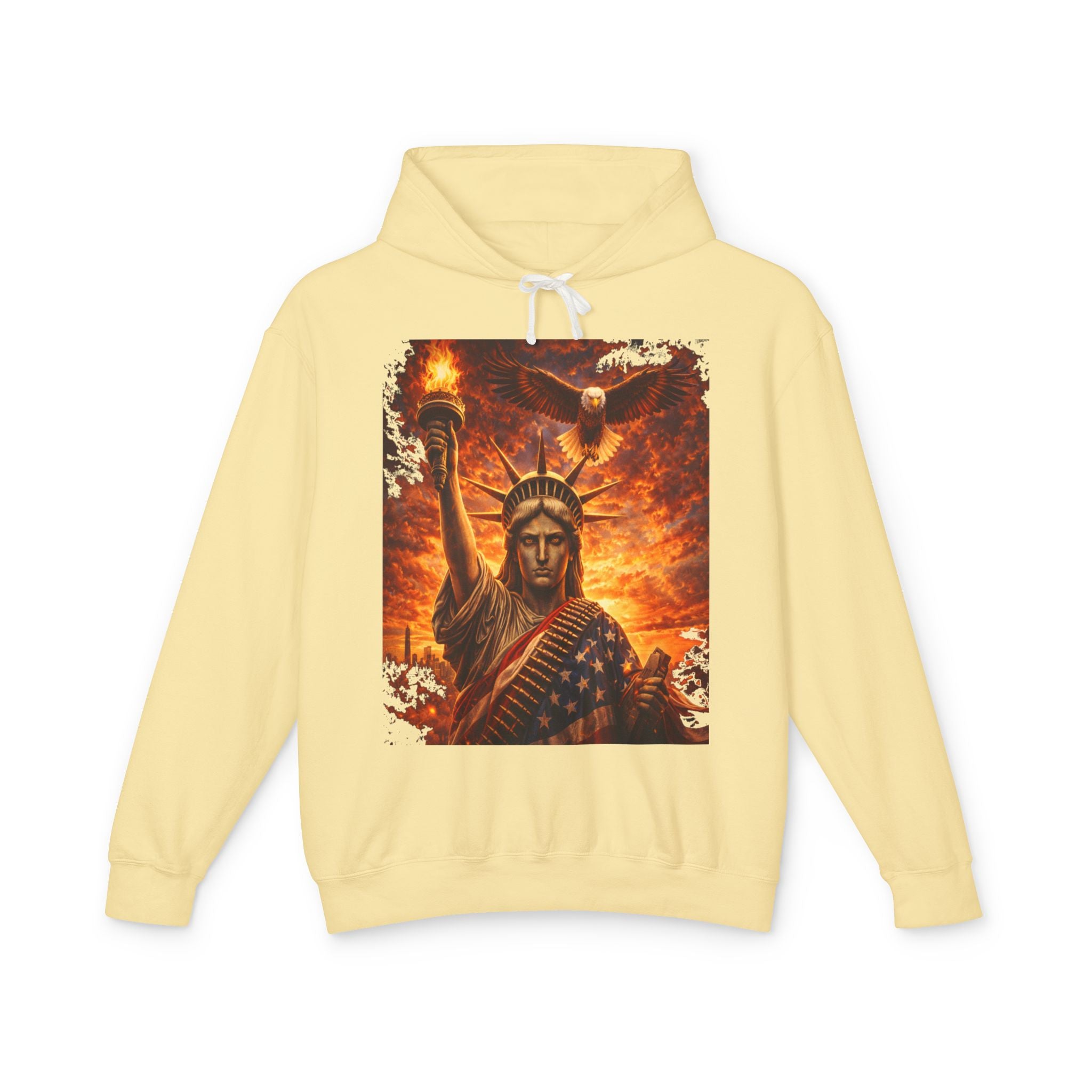 Statue of Liberty Flame Graphic Hoodie — Patriot Fire Art Sweatshirt
