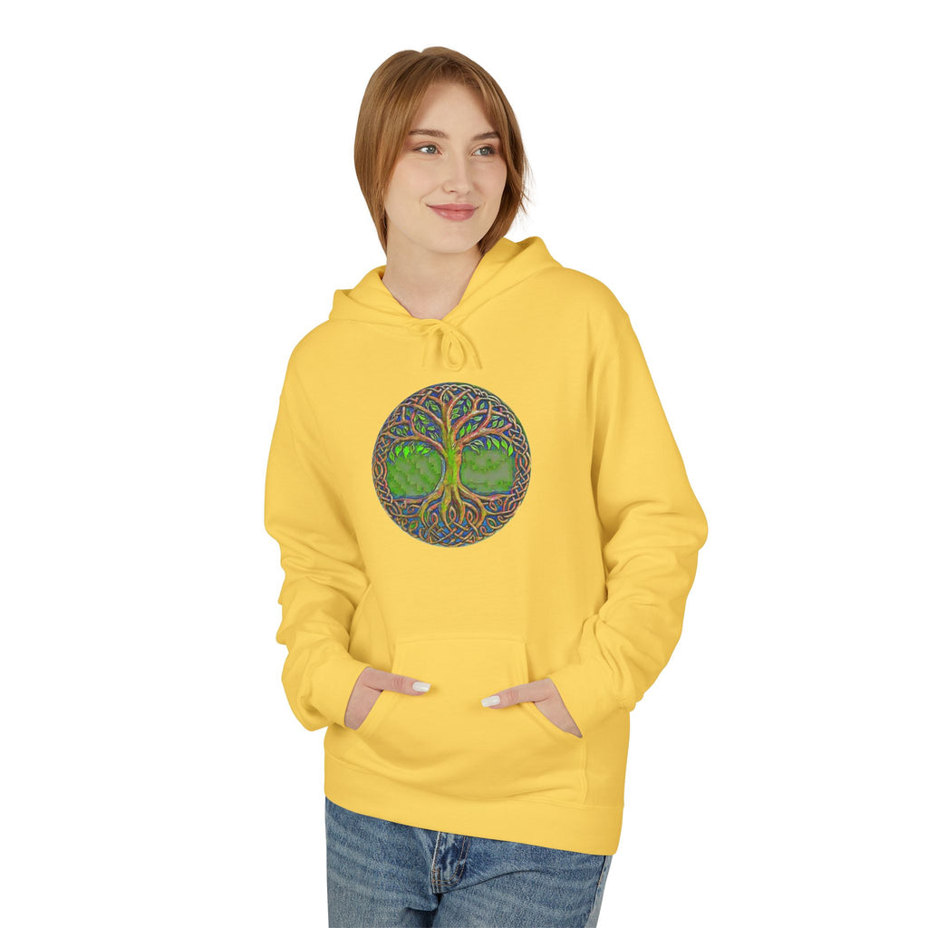 Yggdrasil Tree of Life Cotton Hoodie — Nature-Inspired Green Woodland Graphic