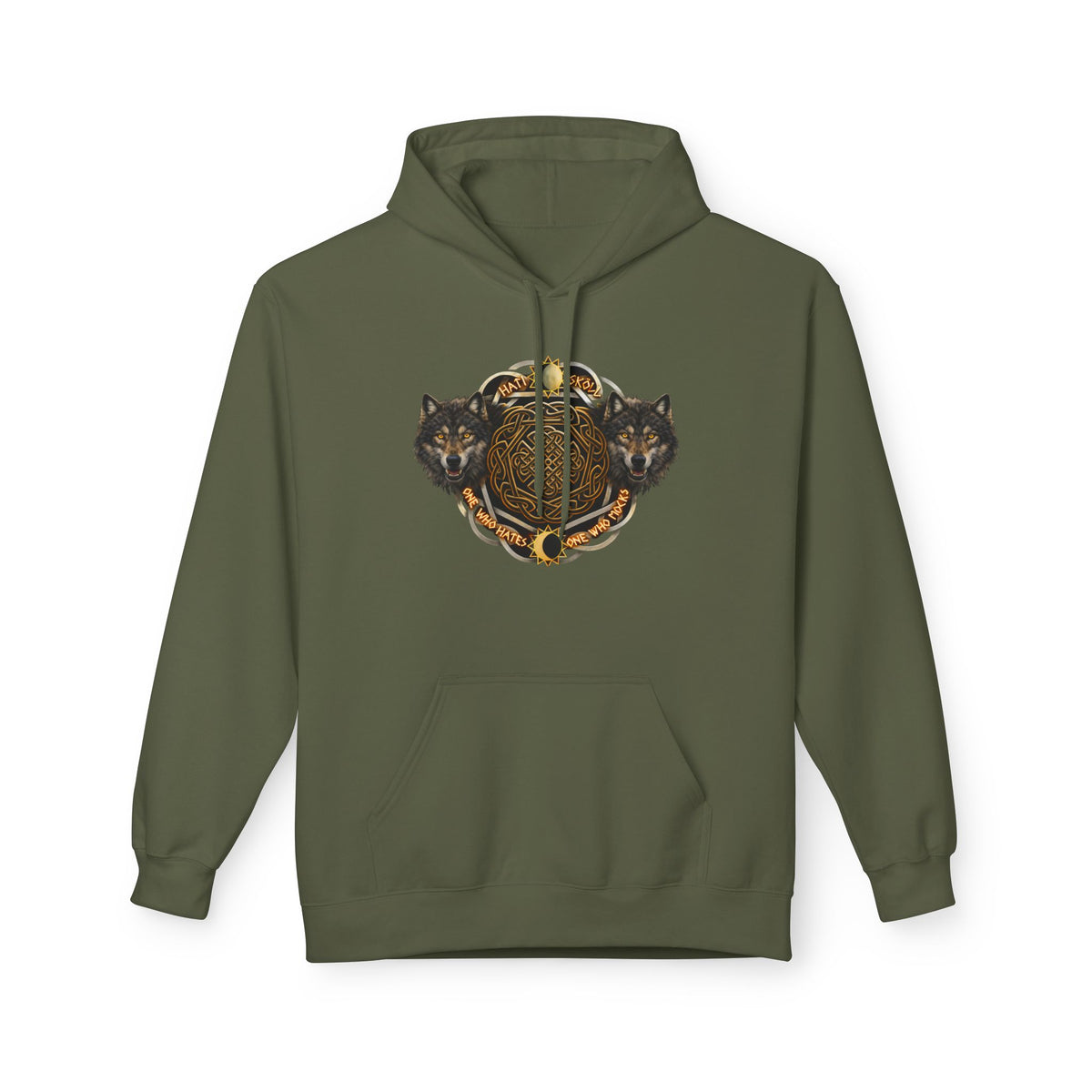 Skoll and Hati – The Wolves of the Sun and Moon-Hoodie — Rustic Wildlife Graphic Hooded Sweatshirt