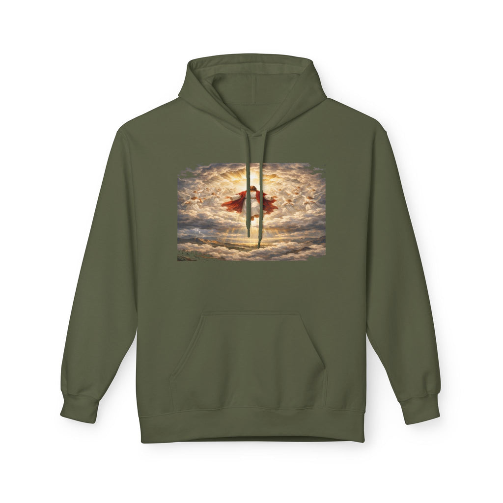 Jesus Christ Second Coming-Angel in the Clouds Hoodie — Spiritual Sunrise Graphic Hoodie