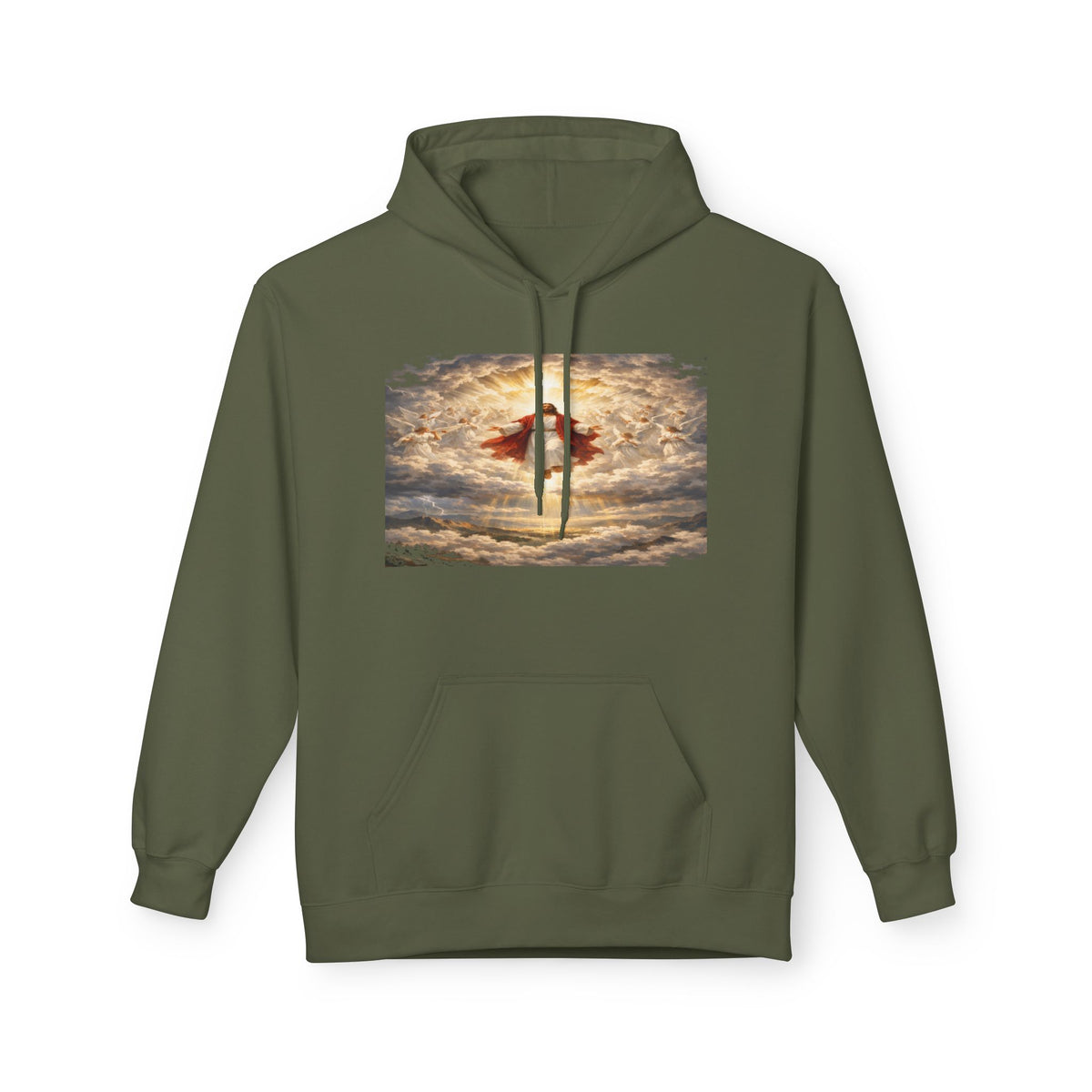Jesus Christ Second Coming-Angel in the Clouds Hoodie — Spiritual Sunrise Graphic Hoodie
