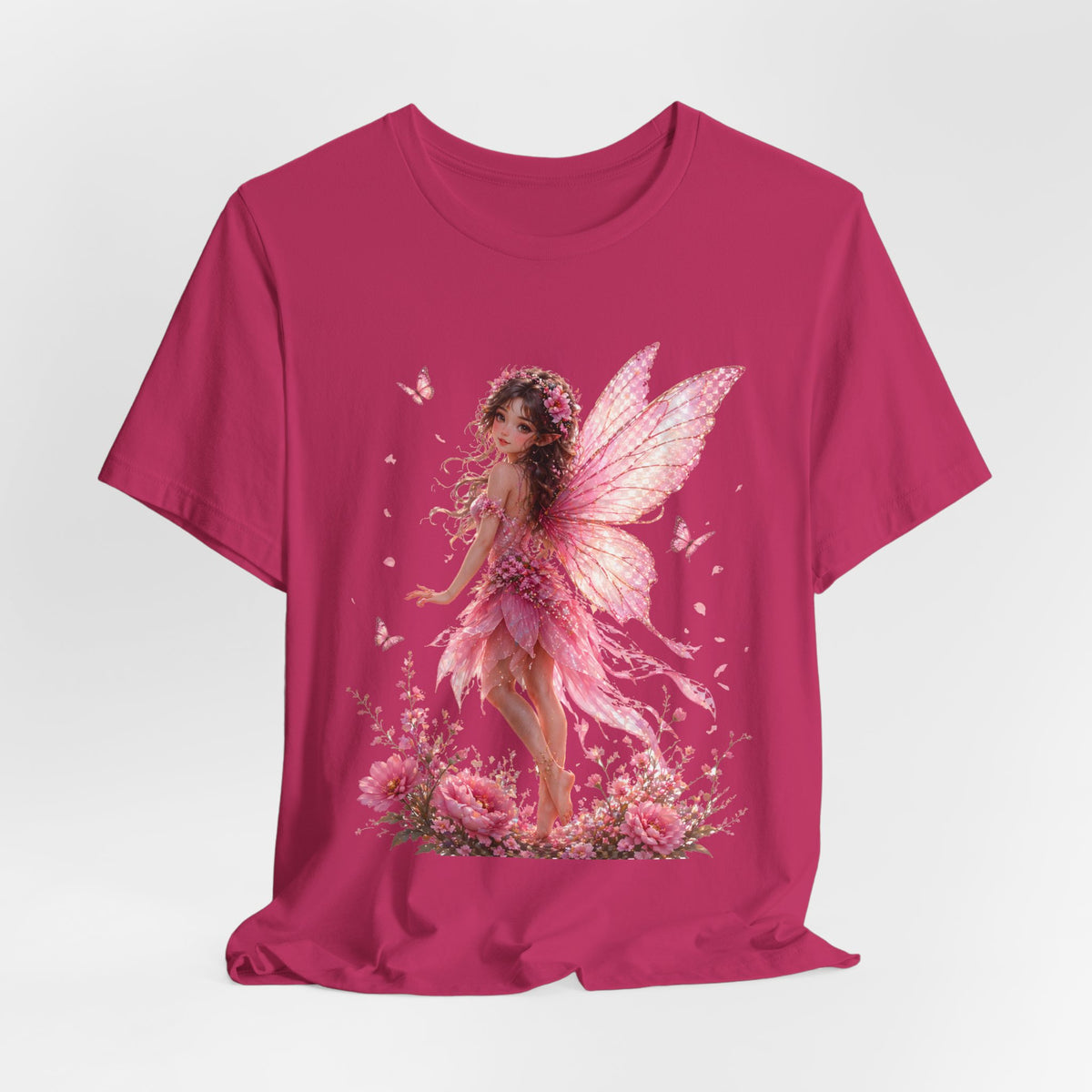 Fairy Wings T‑Shirt — Pink Floral Fantasy Fairy Tee for Women & Girls