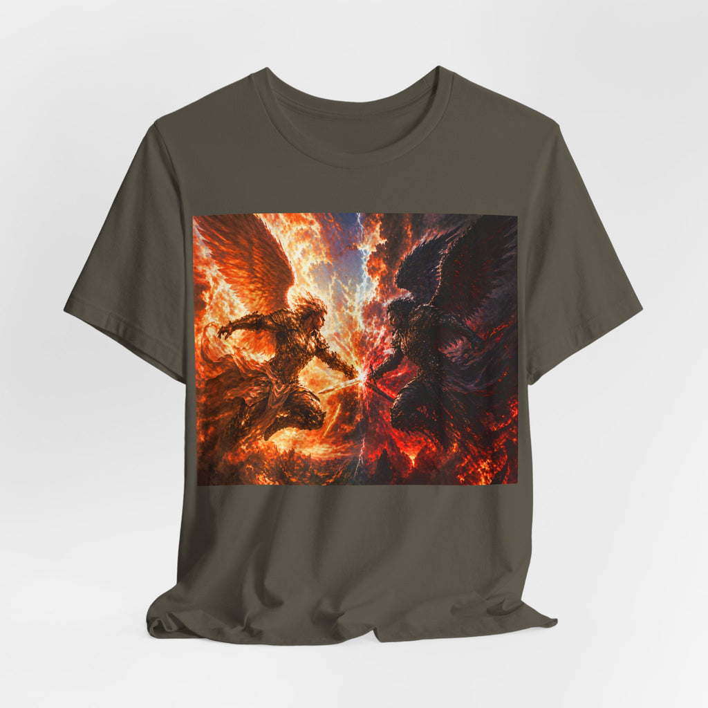 Angel vs Demon Battle T-Shirt — Fiery Fantasy Art Graphic Tee