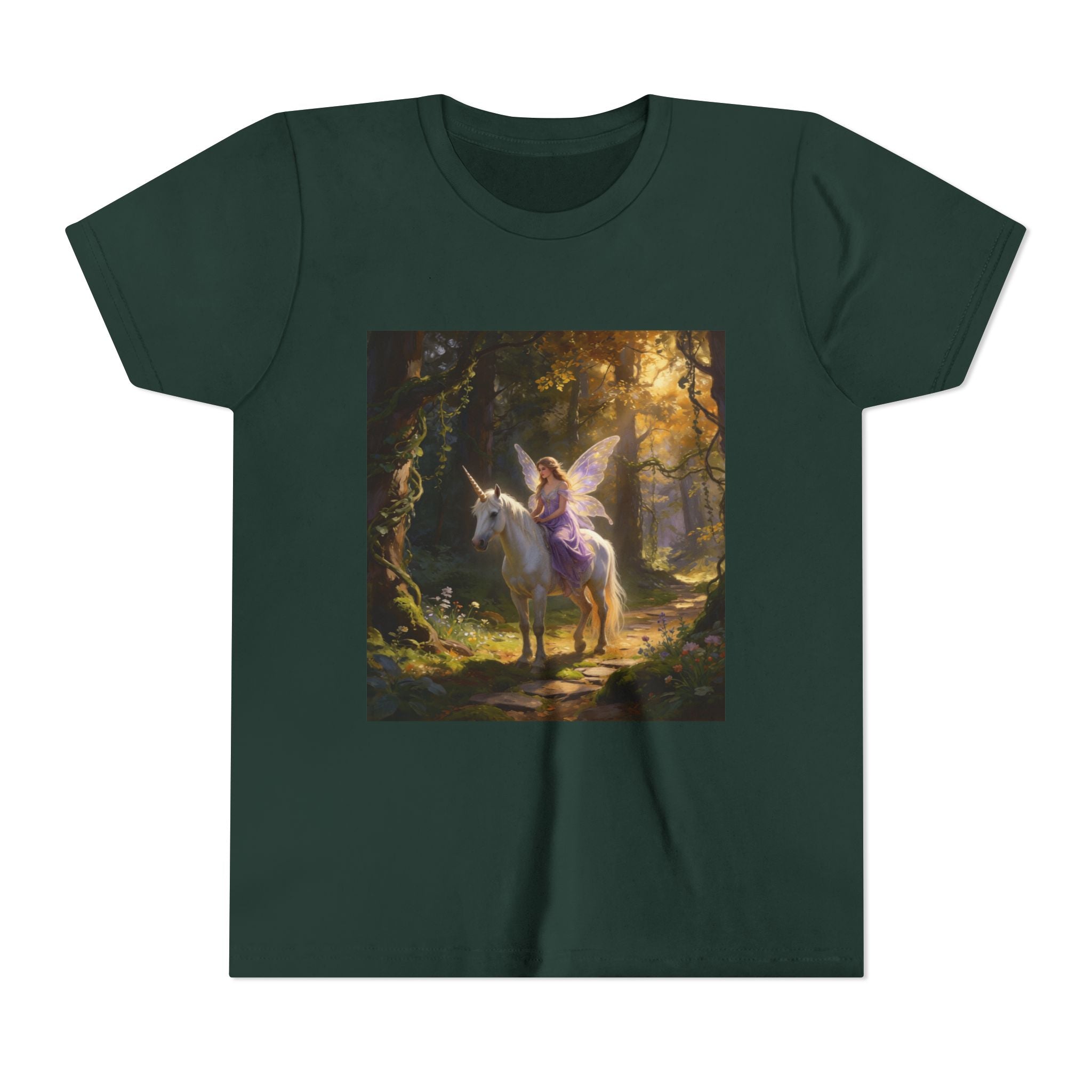 Youth Tee — Enchanted Unicorn & Fairy Forest Graphic