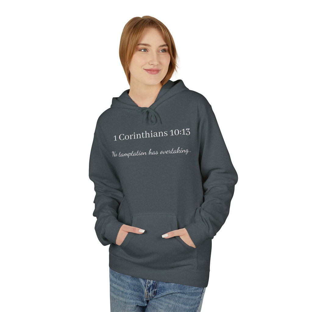 1 Corinthians 10:13 Hoodie — "No Temptation Is Overwhelming" Christian Scripture Pullover