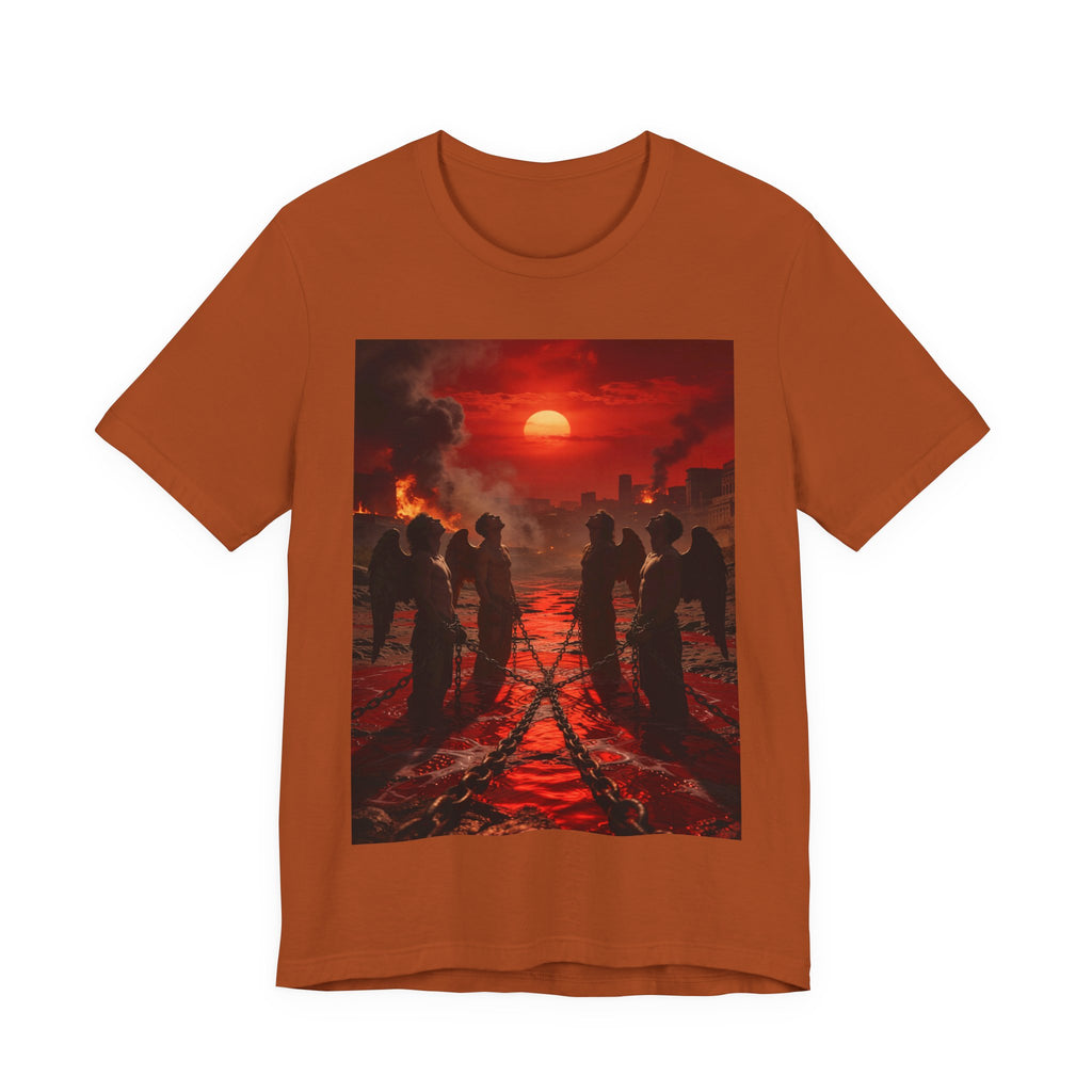 T-Shirt — Revelation 9 reveals four fallen angels bound in the Euphrates River, awaiting God’s appointed time to bring judgment.