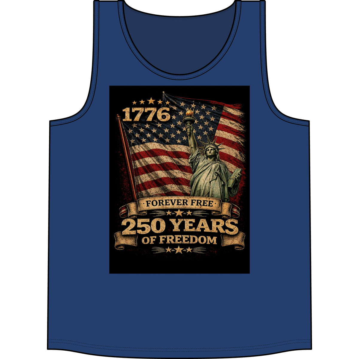 Patriotic 1776 Tank Top — "Forever Free: 250 Years of Freedom" Statue of Liberty & Flag