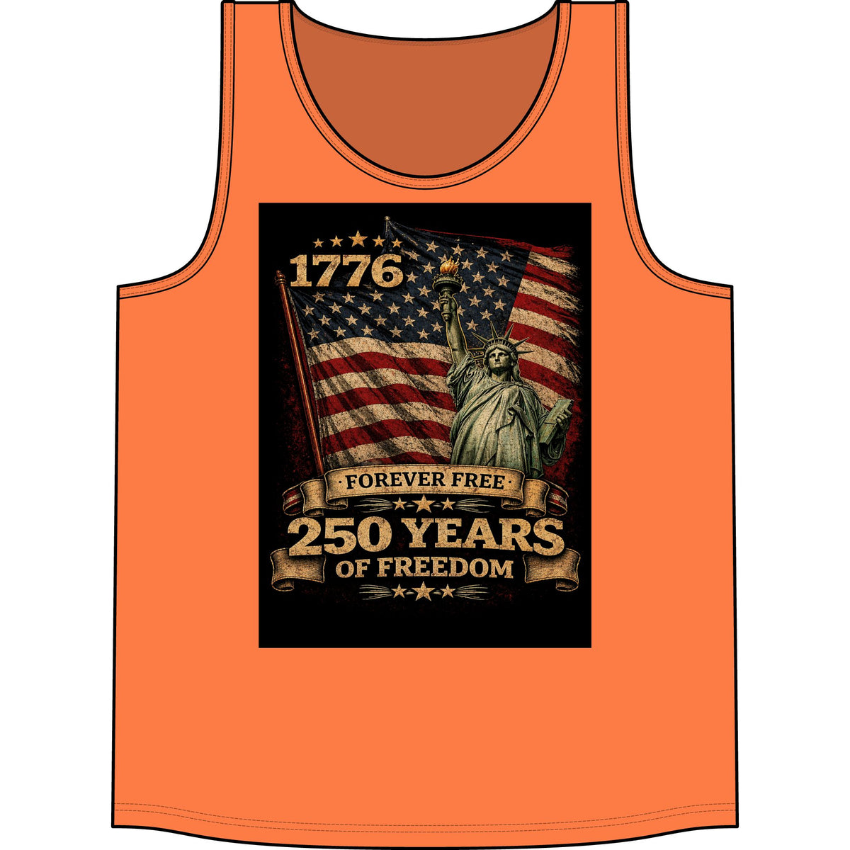 Patriotic 1776 Tank Top — "Forever Free: 250 Years of Freedom" Statue of Liberty & Flag