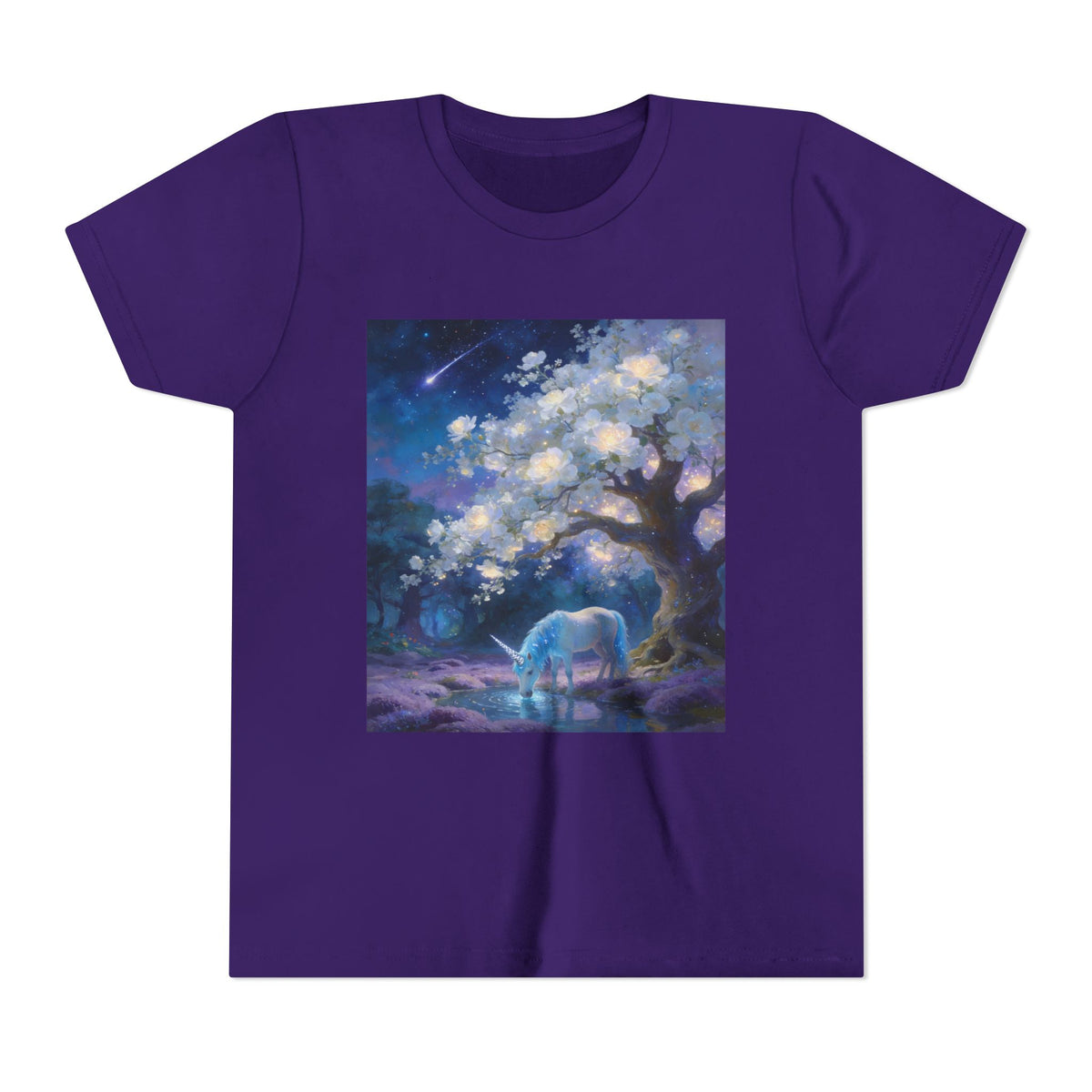 Youth Tee — Dreamy Moonlit Deer & Blossom Tree Graphic
