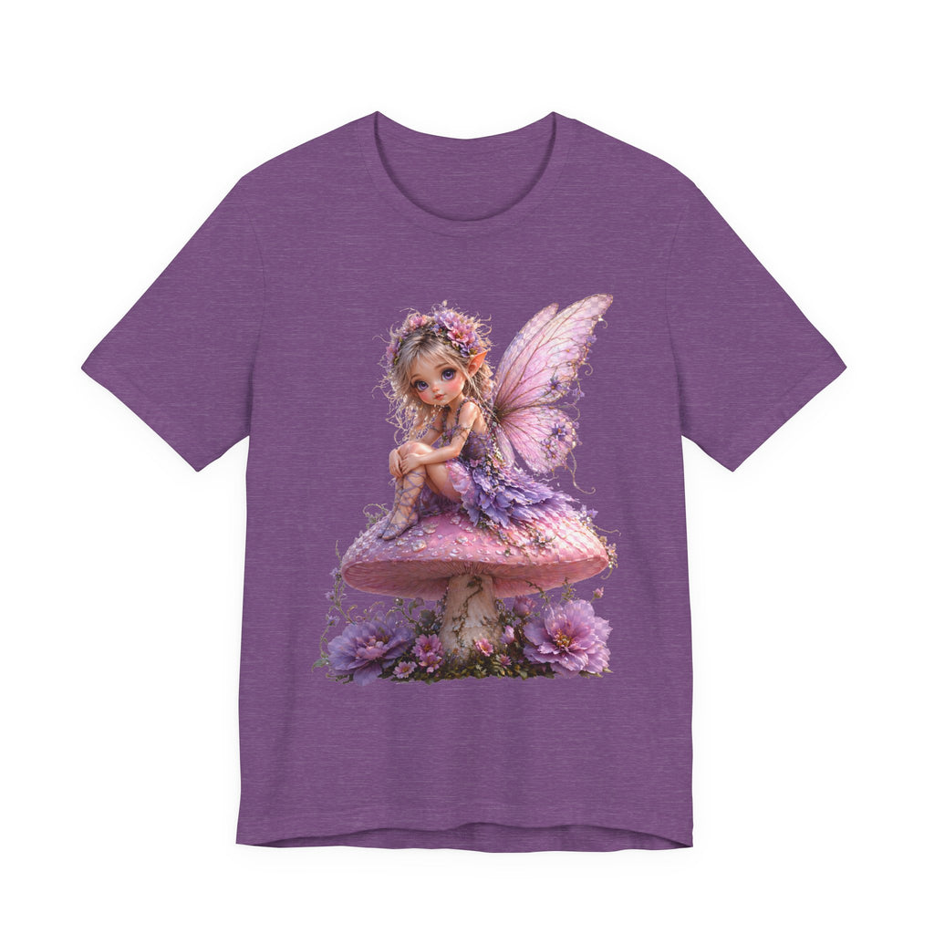 Fairy on Mushroom T-Shirt — Cute Pink Butterfly Fairy Graphic Tee for Kids & Adults