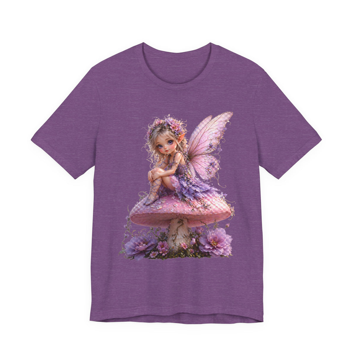 Fairy on Mushroom T-Shirt — Cute Pink Butterfly Fairy Graphic Tee for Kids & Adults