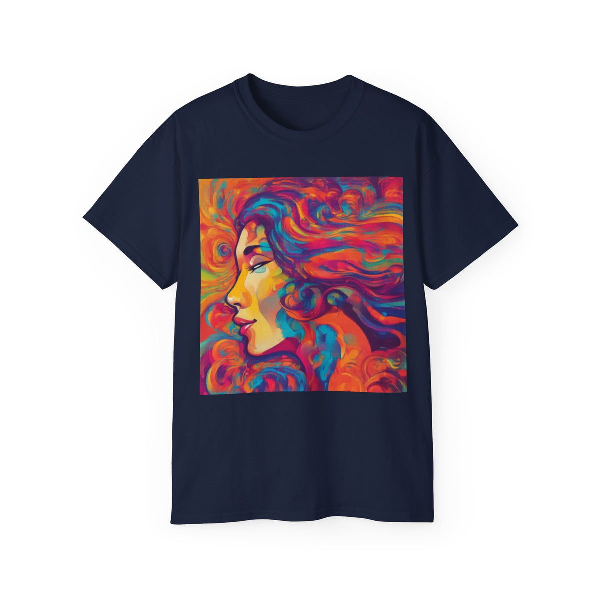 Psychedelic Woman Portrait cotton Tee — Vibrant Colorful Art T-Shirt