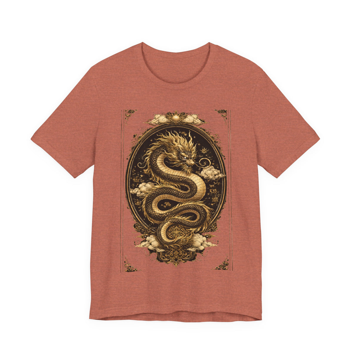 Dragon Oval Graphic Tee — Vintage Gold Snake Illustration T-Shirt