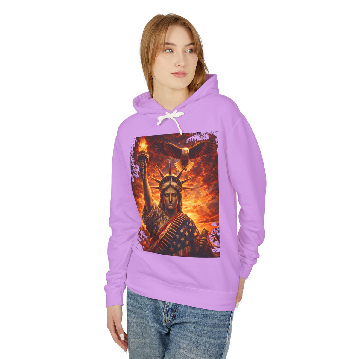 Statue of Liberty Flame Graphic Hoodie — Patriot Fire Art Sweatshirt