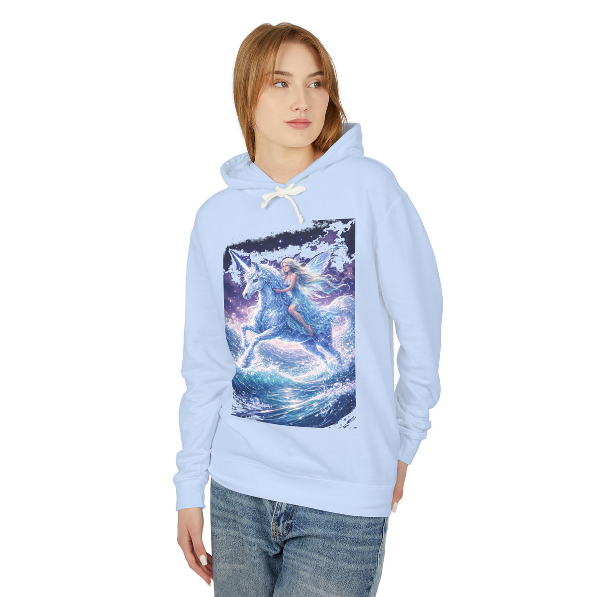 Pegasus Ride Hoodie — Mystical Blue Unicorn Horse Graphic Sweatshirt