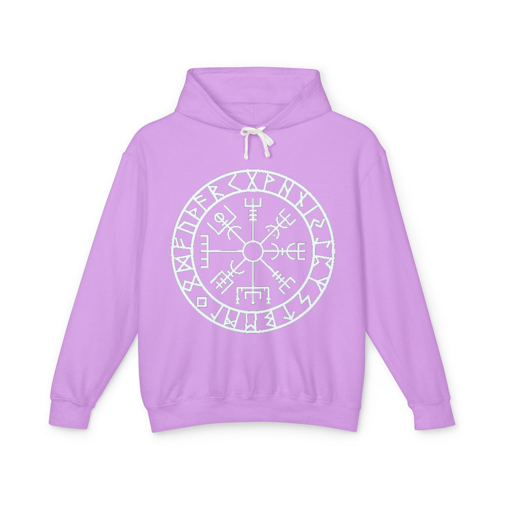 Vegan Compass Rune Hoodie — Norse Vegvisir Symbol Lavender Pullover