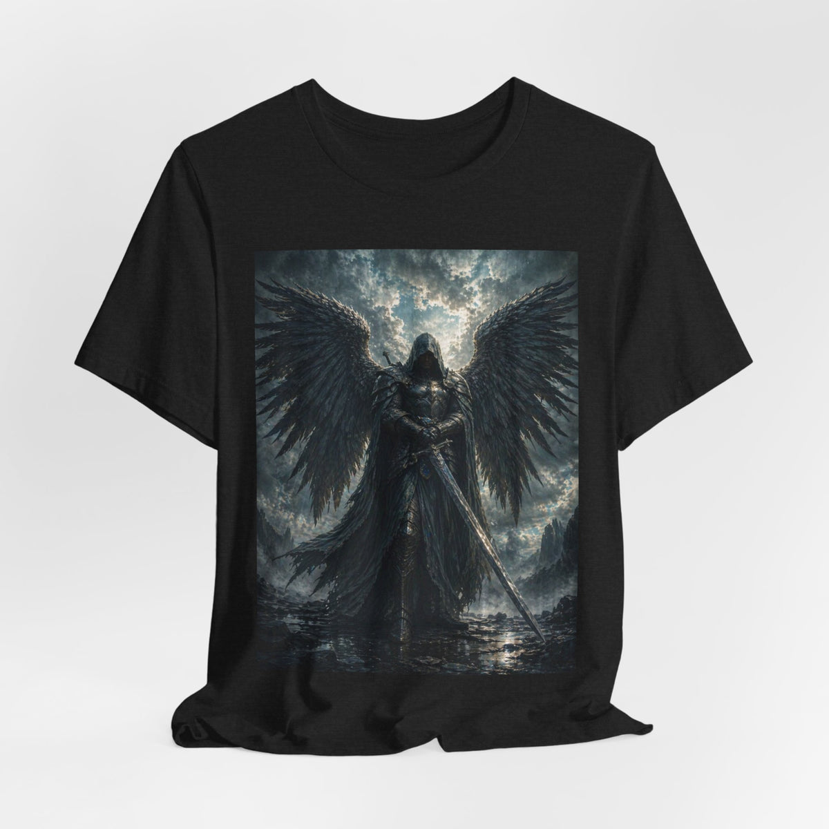 Dark Fallen Angel Graphic Tee — Gothic Warrior Angel T-Shirt