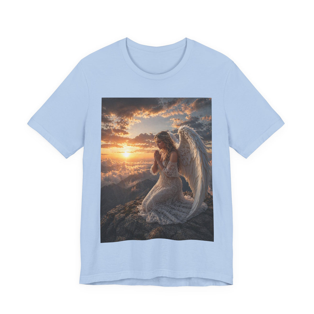 Angel Prayer T‑Shirt — Serene Winged Angel Sunset Tee