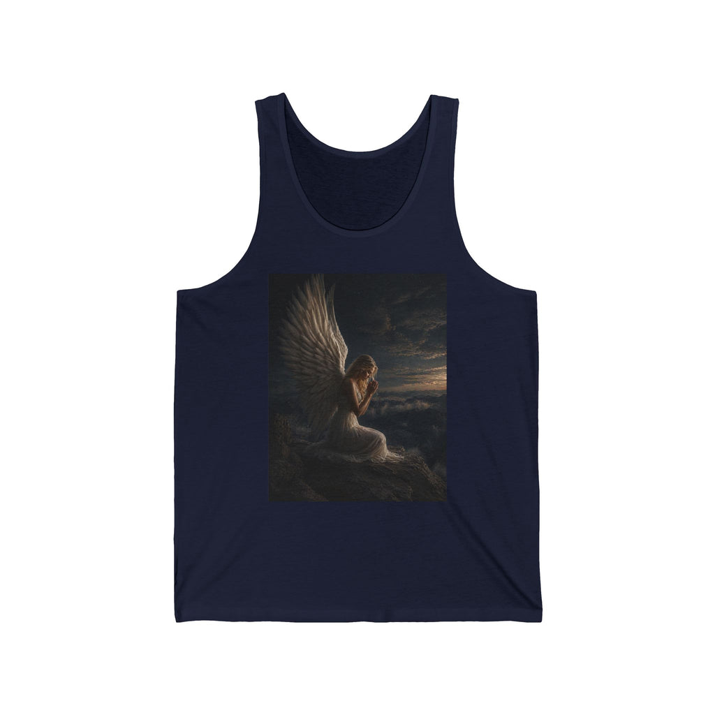 Angel Nightscape Tank Top — Praying Angel Graphic Jersey Tank