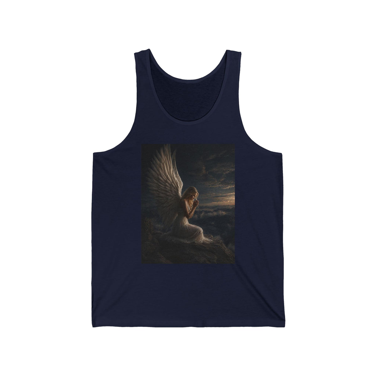 Angel Nightscape Tank Top — Praying Angel Graphic Jersey Tank
