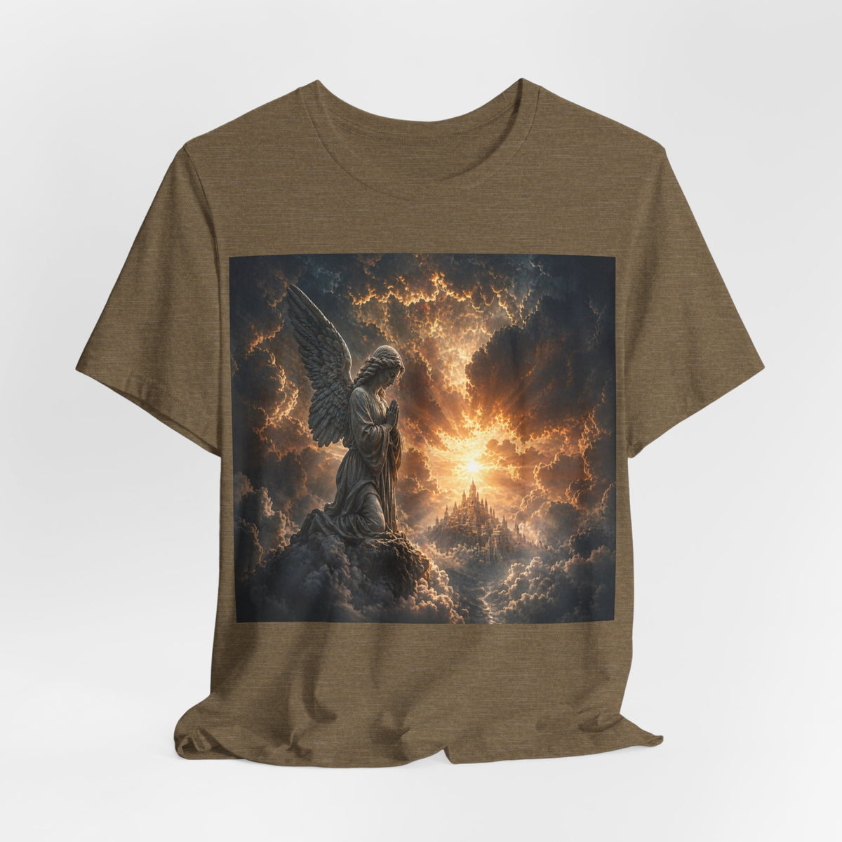Angel in Storm Graphic Tee — Dramatic Celestial Art T-Shirt