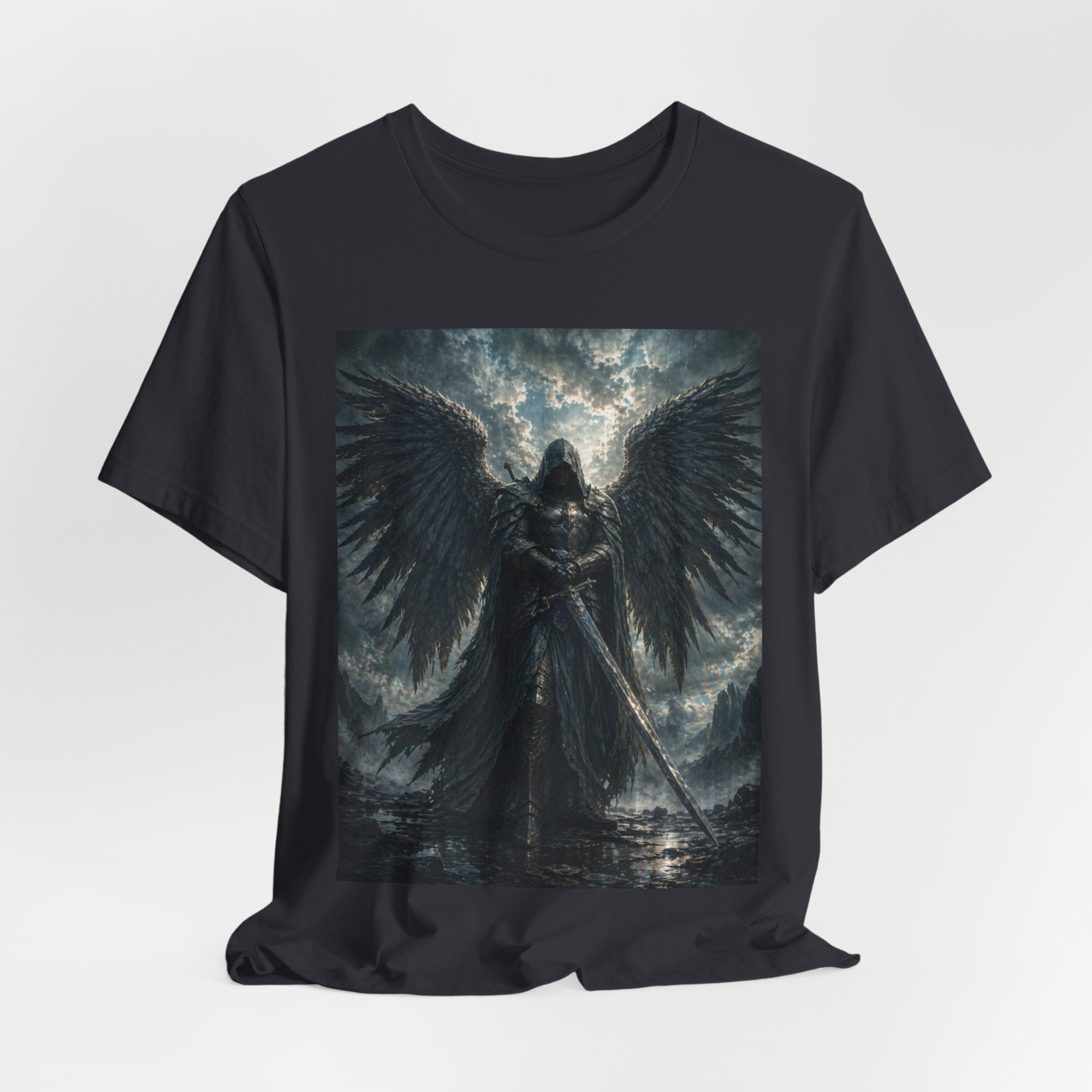 Dark Fallen Angel Graphic Tee — Gothic Warrior Angel T-Shirt