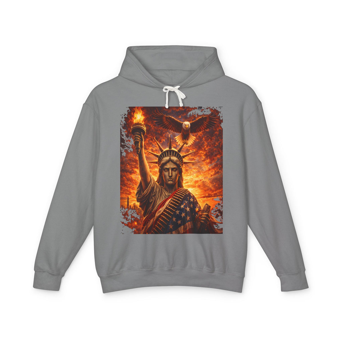 Statue of Liberty Flame Graphic Hoodie — Patriot Fire Art Sweatshirt