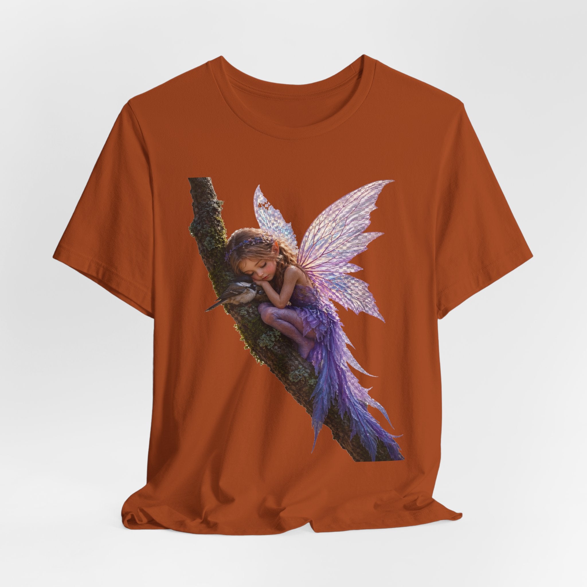Fairy Sleeping on Branch T-Shirt — Magical Purple Fairy Tee for Women & Girls